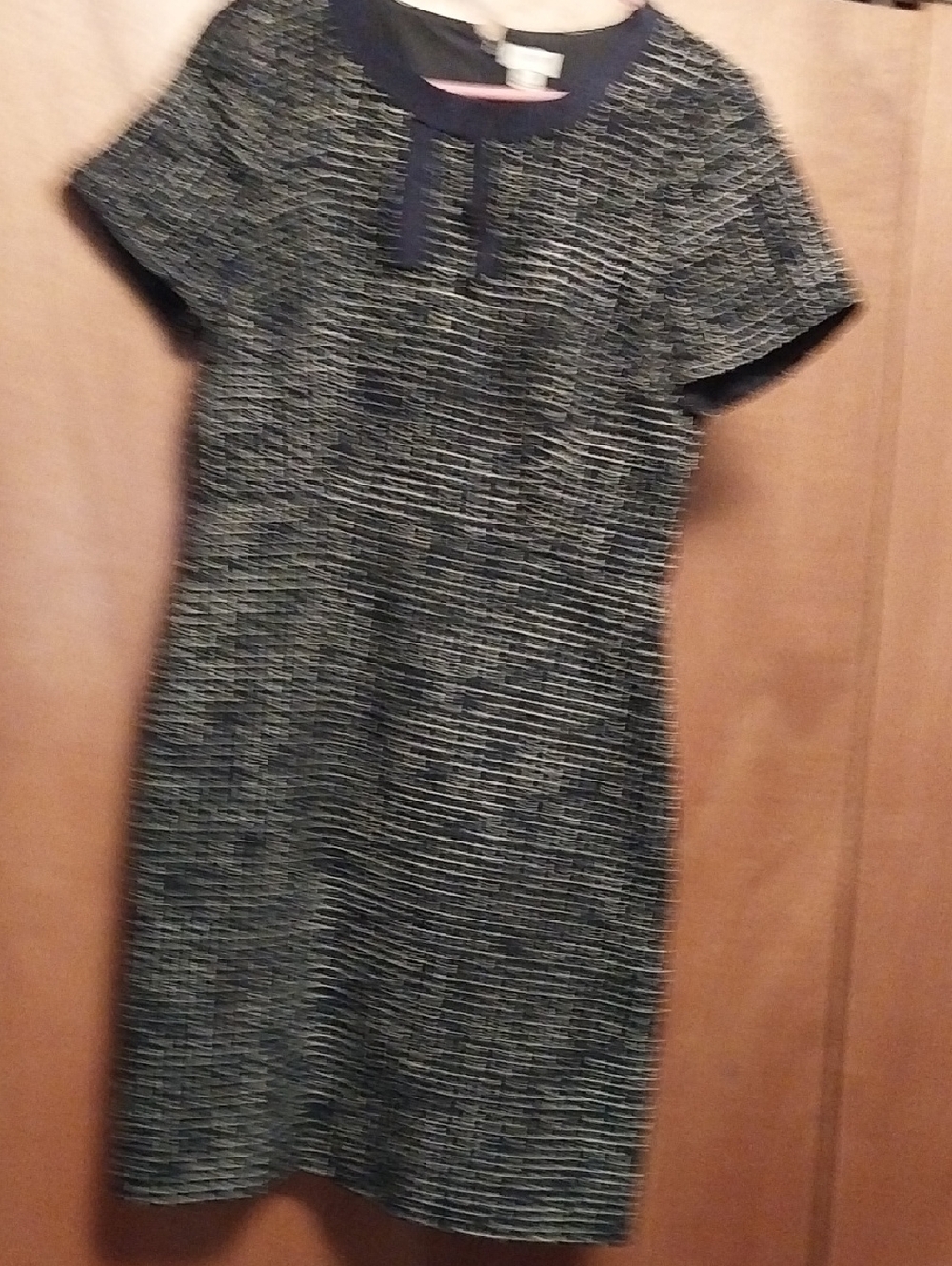 J. Crew Navy and Ivory Tweed Midi Shift Dress